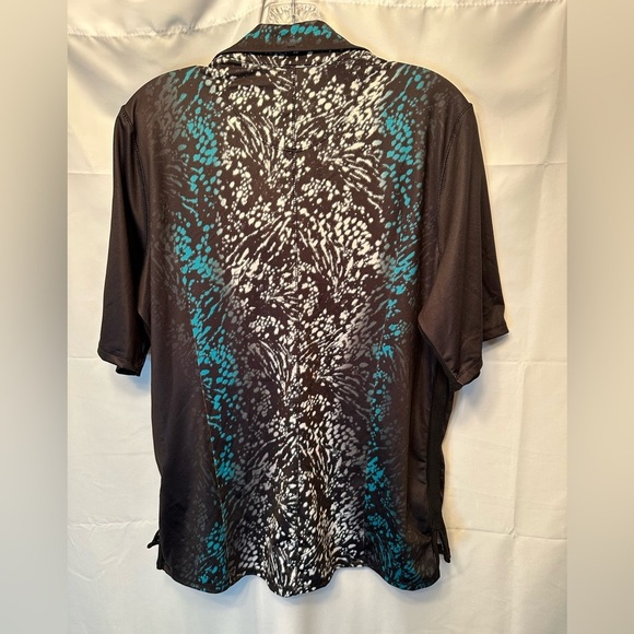 Lucky In Love Teal Black White Short Sleeve Golf Tennis Polo Shirt Size XL (16) - Picture 6 of 8